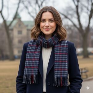 Daks London Made In Scotland Lambwool Plaid Blue Preppy Academia Scarf